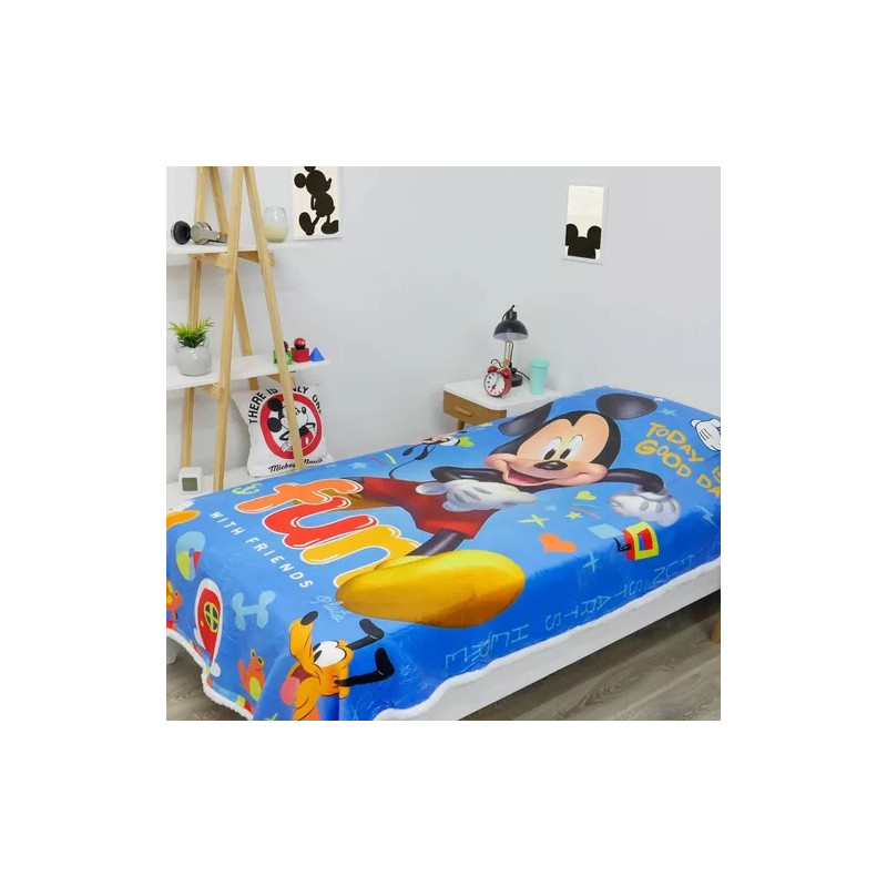 Frazada Mickey flannel con corderito