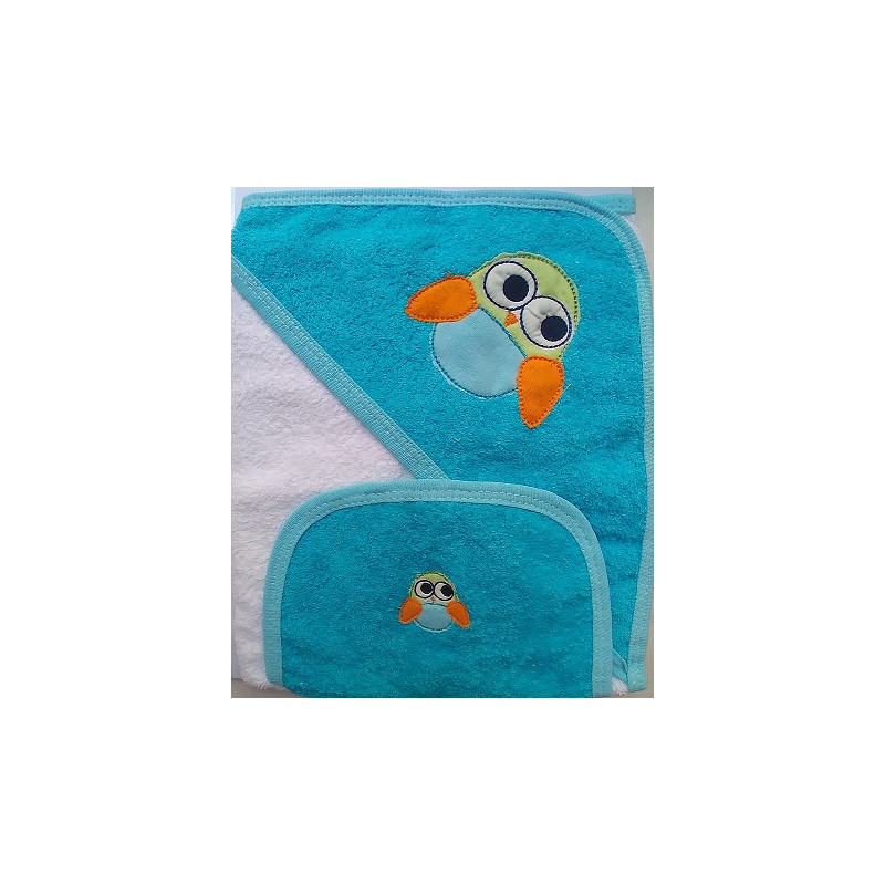 Toallón con capucha y babita pajarito